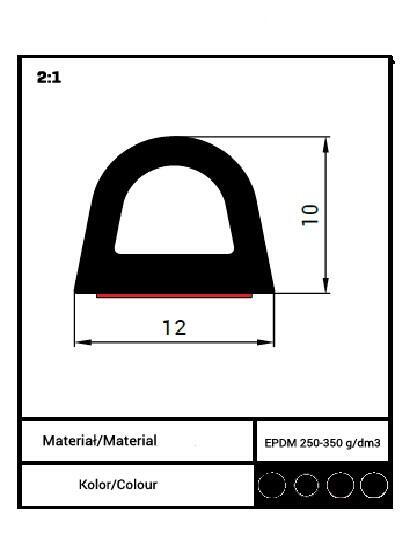 uszczelka samoprzylepna 12x10mm, uszczelka samoprzylepna 3M, uszczelka typ D 12x10, uszczelka do samochodu, uszczelka EPDM, uszczelka samoprzylepna do drzwi samochodu